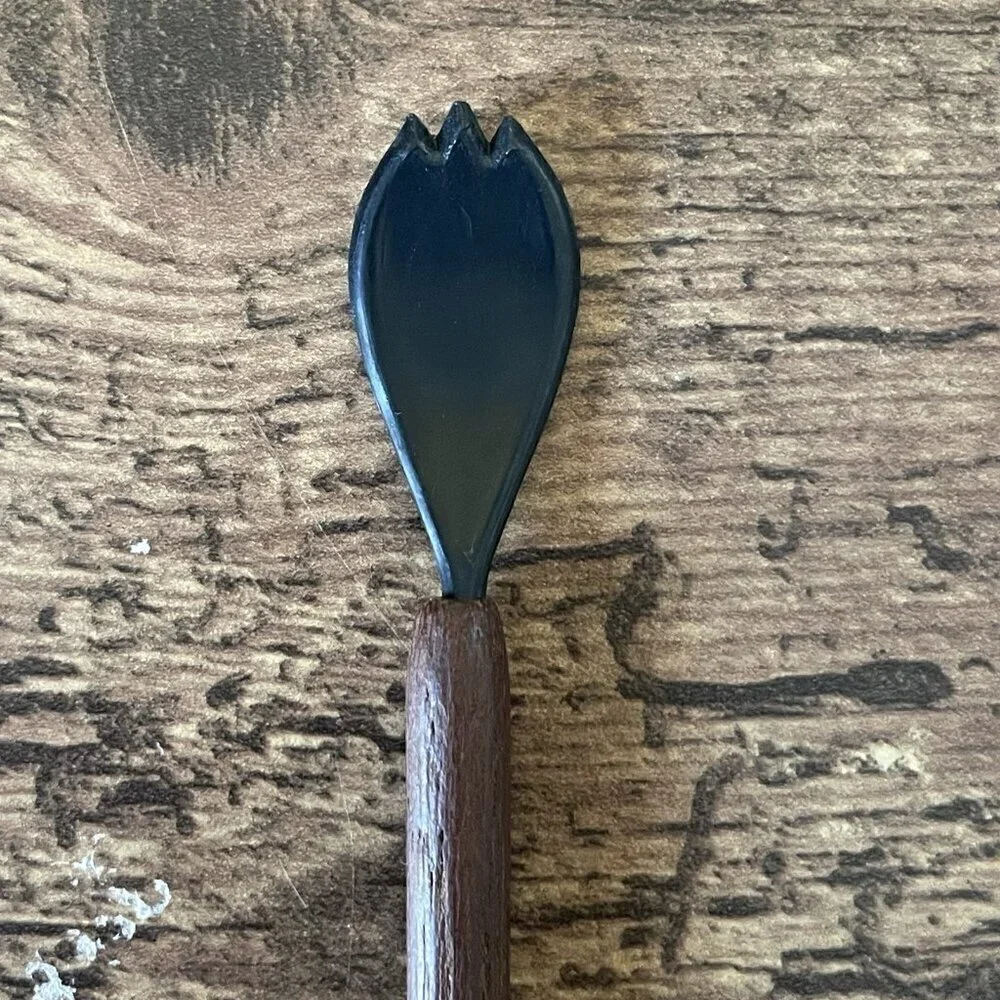 Vintage MCM Danish Teak Wood Handle Cocktail Sauce Relish Spoon Fork Set of 4